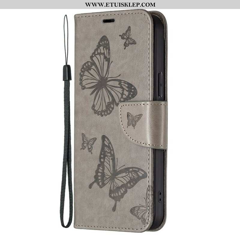 Etui Folio do iPhone 13 Pro z Łańcuch Paski Z Nadrukiem Motyli